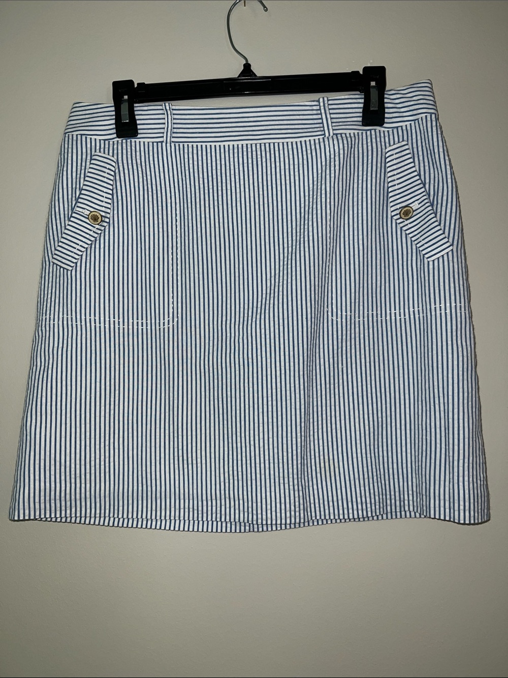 J. McLaughlin Seersucker Skirt Blue White Stripes Cotton - Size 10